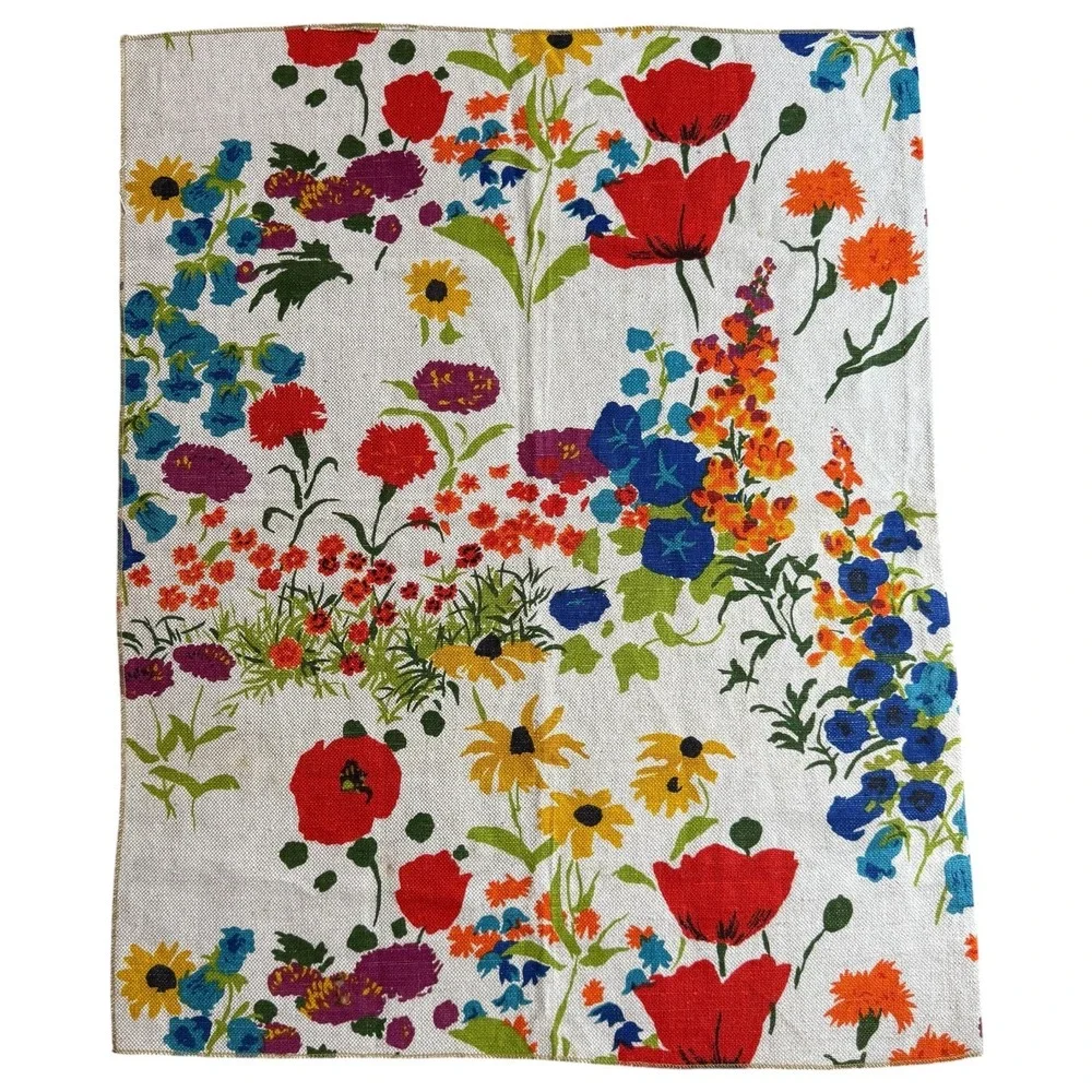 Vintage Small Tablecloth Linen Multi-Color Floral Poppy Sunflower UK Printed